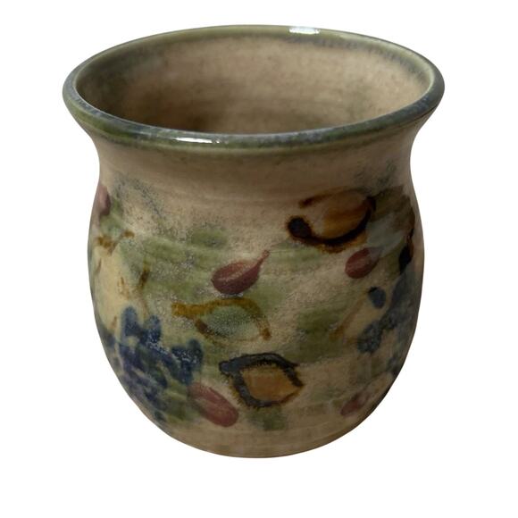 VINTAGE CLOUDS FOLSOM STUDIO Pottery Mug Floral Signed Hand Thrown Earth Tones - Picture 2 of 9